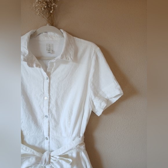 Joie | Elegant White Linnen Button-Up Midi Dress Size XL - Picture 2 of 12